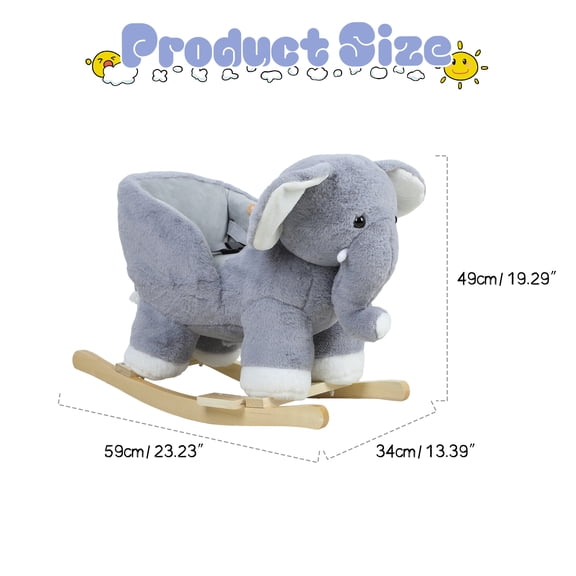Porfeet Baby Rocker Chair, Elephant Baby Rocking Horse, Stuffed Plush Ride-on Rocking Horse, Rocking Horse for Toddlers 1-3, with Music Sound,Elephant