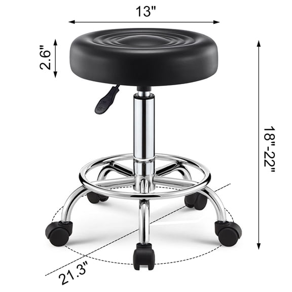 Porfeet Beauty Stool, 360-degree Rotation Wheel Bar Stool, Height Adjustable Salon Chair, Faux Leather Cushioned Office Shop Stool, with Metal Frame (Black),Black