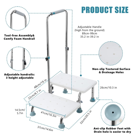Porfeet Bed Step Stool, High Beds Bedside Step Stool, Portable Elderly 2 Step Stool, Heavy Duty 2 Steps Foot Stool for Adult, Seniors,1 Set