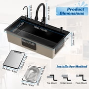 Porfeet Black Kitchen Sink, Embedded/Top Mounted Stainless Steel Workbench Sink with Cutting Board and Drainage Basket, Single Bowl Sink with Accessories 31.5 x 17.7in,Black,80