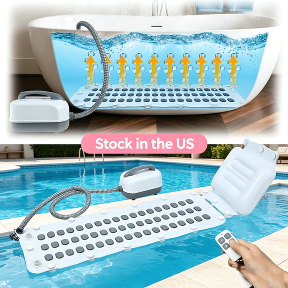 Porfeet Bubble Bath Mat,Full Body Spa Mat for Bathtub,6-Speed Bubbles,Remote Control & Non-Slip Suction Cups for Home Relaxation,White