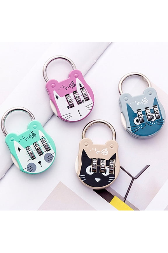 Code Number Lock Anti-theft High Strength Accurate Cute Cat Mini Luggage Suitcase Number Password Lock for Dorm Drawer(Green)