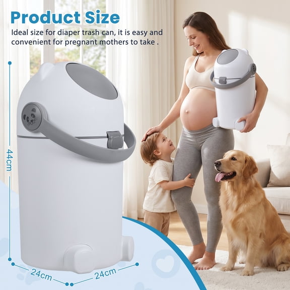 Porfeet Diaper Pail with Airtight Lid, Odor Control Diaper Bin, 15 Liter/ 4 Gallon Nursery Trash Can, Holds Up to 16 Diapers,Grey
