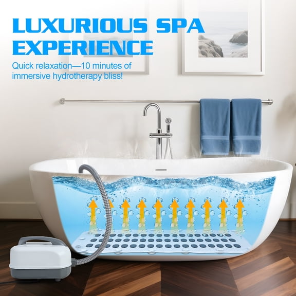 Porfeet Electric Bubble Mat with Pillow for Bathtub,White Portable Spa Bubble Bath,6-Speed Adjustable Jet Spa & Remote Control,Suction Cups for Full-Body Relaxation