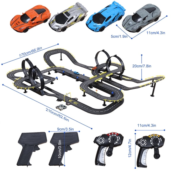 Porfeet Electric Slot Car Race Track Set for Kids, Electric Remote Control Track Car High Speed Showdown,Gifts Toys for Boys Girls Ages 8-10,Black