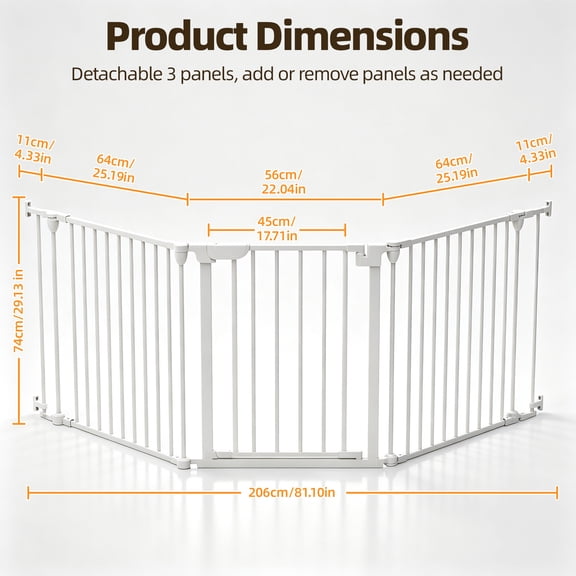 Porfeet Extra Wide Pet Safety Gate, Auto Close Baby Fence Barrier with Door, DIY Safety Gate for Kids Dogs Cats, Foldable Pet Playpen for Stairs Doorways Yards,White,3pcs