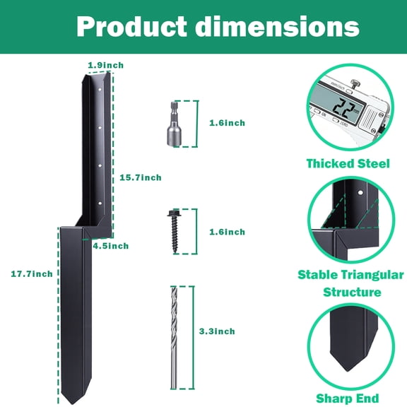 Porfeet Fence Post Repair Kit, Includes Heavy Duty Fence Posts Repair Stakes, Steel Ground Spikes for Repairing Broken or Tilted Wooden Posts in Yards Farms,8pcs