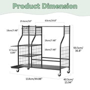 Porfeet Garage Golf Bag Organizer,Wheeled Golf Bag Storage Stand, Fits 2 Golf Bags and Other Golfing Equipment Accessories,Includes Extra Golf Club Storage Rack, Golf Equipment Rack,Black