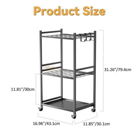 Porfeet Garden Tool Organizer, 35-Slot Steel Rolling Rack with Wheels, Adjustable Feet Yard Tool Rack for Shovels, Rakes, Brooms and Cleaning Equipment, Efficient Tool Organization System,Black3