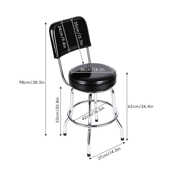 Porfeet Guitar Stool, 360 Degree Swivel Bar Stool with Ergonomic Backrest, Faux Leather Padded Non-Slip Round Seat for Adults,Black
