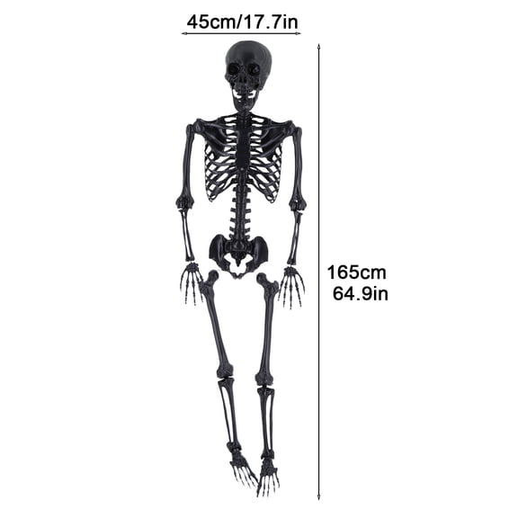 Porfeet Halloween Skeleton, Life Size Imitation Skeleton, Full Body Realistic Human Bones with Posable Joints, Halloween Pose Skeleton Prop Decoration with Hanging Hole,Black