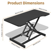 Porfeet Height Adjustable Standing Desk Converter, Single Top Pneumatic Laptop Stand for Desk, 15.8-Inch Wide Sit-to-Stand Monitor Riser Computer Workstation for Home, Office,Black,80 cm