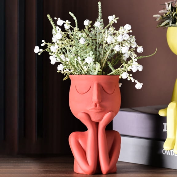 Hevirgo Human Think Face Ceramic Home Plants Flower Pot Vase Planter Tabletop Decoration,Yellow