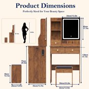 Porfeet LED Vanity Desk with Mirror & Drawers, Modern Makeup Table for Bedroom, Space-Saving Dressing Table with Adjustable Lighting, Dressing Furniture for Bedroom