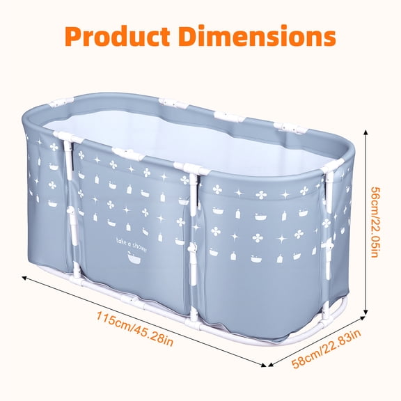Porfeet Large Foldable Bathtub for Shower Stall, Portable Family Soaking Tub for Adults, Non-Inflatable Collapsible SPA Tub for Hot, Ice Bath, No Installation Required,Grey
