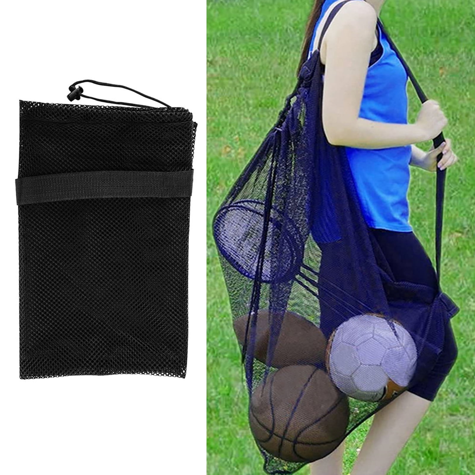 BROTOU Single Ball Bag With Double Hook - Mesh Drawstring Backpack For Soccer, Basketball, Football, Volleyball
