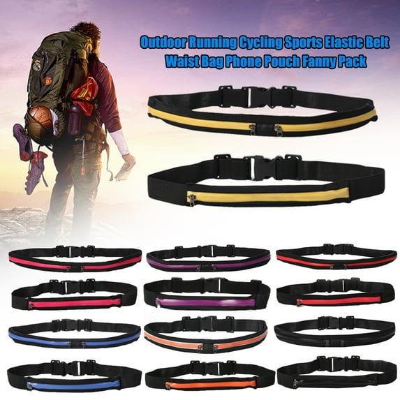 Porfeet Outdoor Running Cycling Sports Elastic Belt Waist Bag Phone Pouch Fanny Pack,Orange Double Bag*