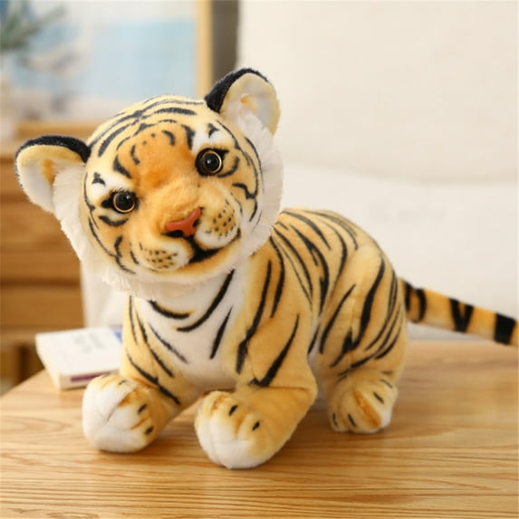 Porfeet Plush Toy Rich Facial Complexion Elastic Texture Bright Color Tiger Cuddle Baby Plush Toy for Children,Brown 23cm