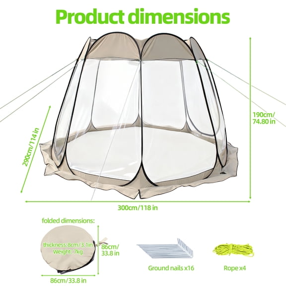 Porfeet Pop Up Bubble Tent, Weather Proof Garden Igloo Tent, Large Outdoor Camping Shelter with Vent Window, 8 Person Screen House for Party, Backyards, Hiking,Khaki
