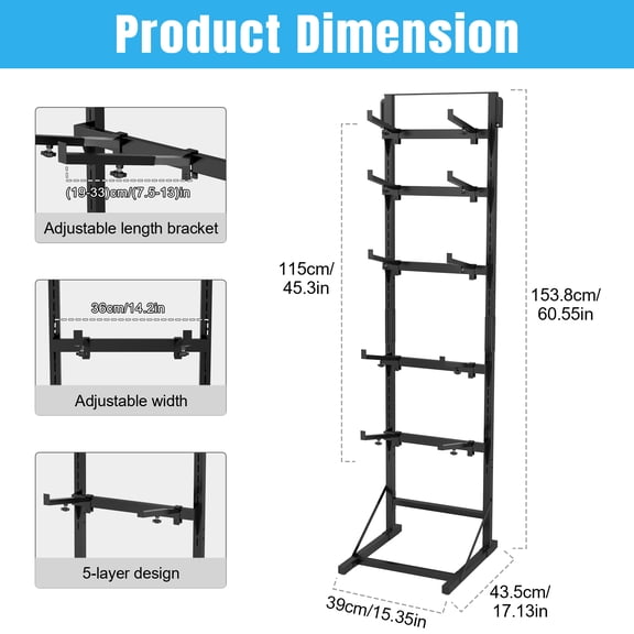 Porfeet RC Car Stand, Metal RC Car Storage Rack, 5 Tier Model Car Display Stand, Adjustable Workstation Shelf for Large 1/10+ RC Cars/Trucks,Black