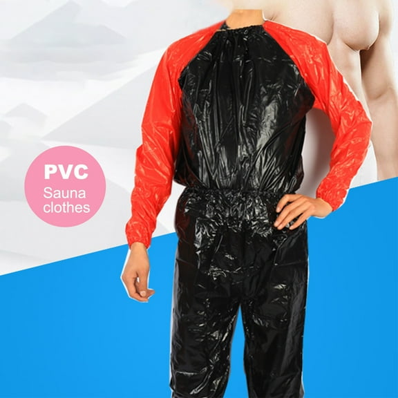 Porfeet Sauna Suits Waterproof Anti-rip PVC Fitness Weight Loss Exercise Sweat Track Sauna Suit for Training,Black & Red L