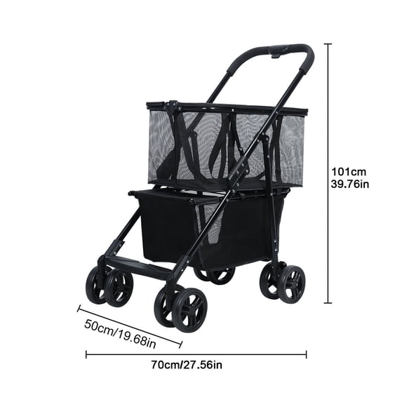 Porfeet Shopping Cart, Collapsible Utility Trolley Cart, Detachable Carry Bag with Wheels, Stroller Foldable Personal Shopping Cart,Black,1 Set
