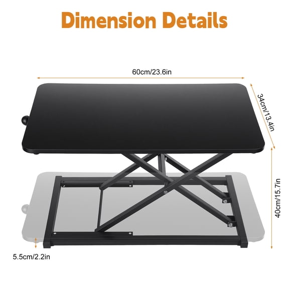 Porfeet Single Top 23.6 inch Scissors Lift Keyboard and Mouse Riser, Height Adjustable Standing Desk Converter for Ergonomic Sit Stand Workstations, 7 Height Levels,Black