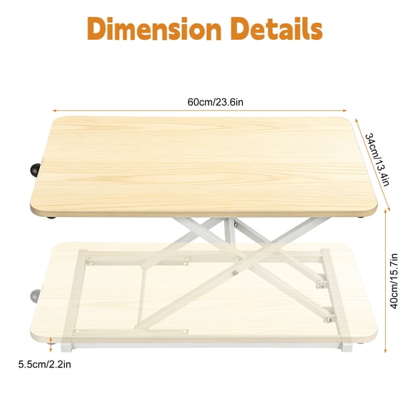 Porfeet Single Top 23.6 inch Scissors Lift Keyboard and Mouse Riser, Height Adjustable Standing Desk Converter for Ergonomic Sit Stand Workstations, 7 Height Levels,Wooden Color