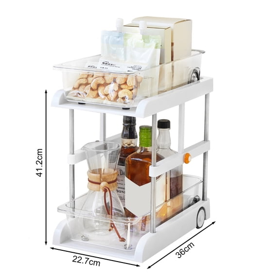 Porfeet Under Sink Storage Rack Adjustable Height Storage Organizer with Pull-Out Drawer Sliding Wheels 2 Tier Storage Rack for Kitchen Bathroom Refrigerator,Style A
