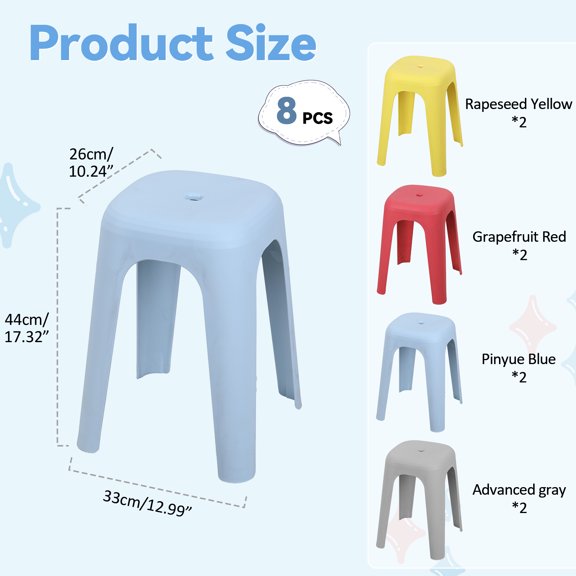 Porfeet Stackable Stools, 17 Inch Plastic Nesting Stools, Classroom Stools Backless Chairs for Home Party, Office, School, Students, Adults, Dining Room, Living Room,8pcs