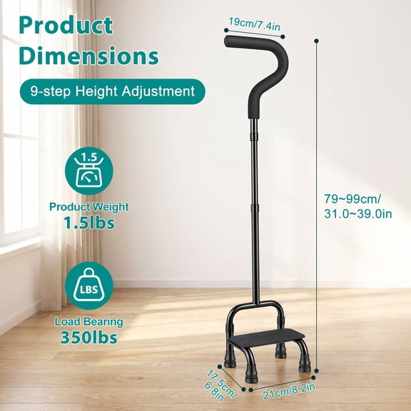 Porfeet Stair Climbing Assist Cane for Seniors,Adjustable Half Step Assist Aid for Walking Up Down Stairs,Portable Stair Lift Cane,Step Stair Walking Aid,Stability Walking Sticks,Black