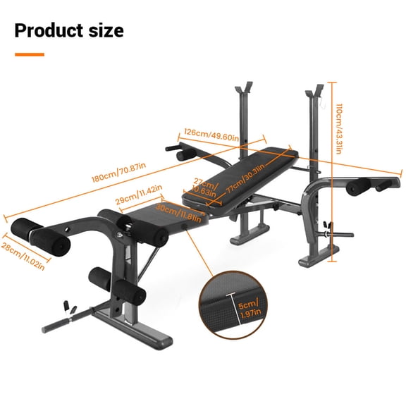 Porfeet Standard Weight Bench, Bench Press Set with Preacher Curl Pad and Leg Developer, Weight Lifting Equipment for Home Gym Full-Body Workout,Black