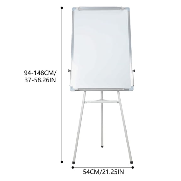 Porfeet Tripod Writing Board with Paper Clamp And Pen Storage Rack, Single-sided Foldable Magnetic Whiteboard, Smooth Writing Surface Adjustable Height Whiteboard with Non-slip Rubber Feet,White