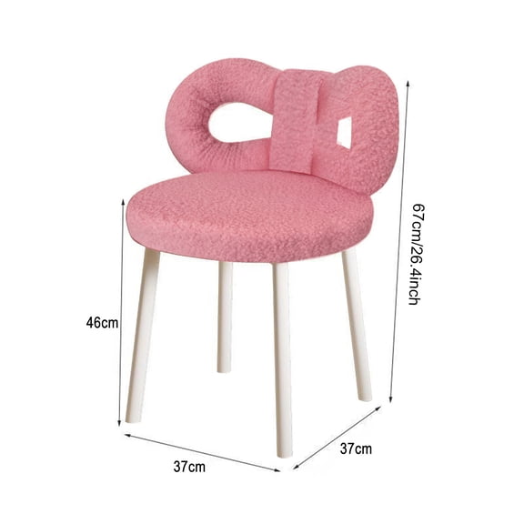 Porfeet Vanity Stool with Bowknot Backrest Living Room Women Girls Bedroom Makeup Chair Adjustable Foot Pads Armless Dressing Chair Side Table Seat,Pink