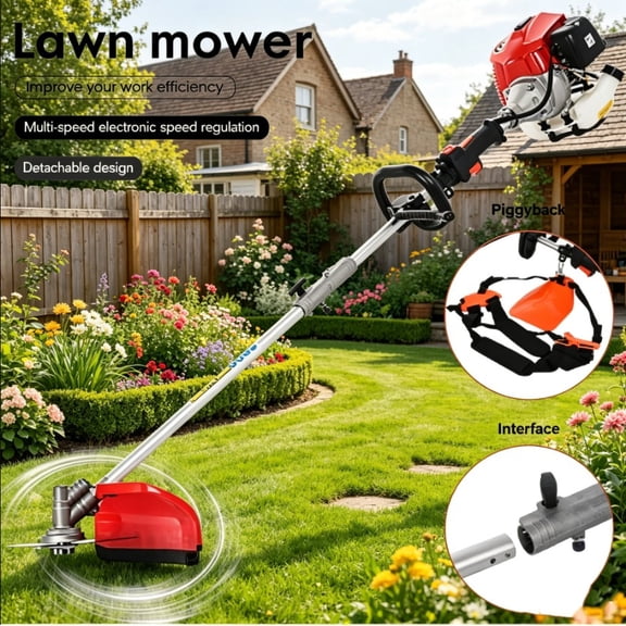 Porfeet Weed Wacker Petrol Powered 52CC 2-Stroke Red String Trimmer/Edger, Pole Saw, Hedge Trimmer and Brush Cutter Blade with Extension Pole Gas Powered Yard Tool for Landscaping