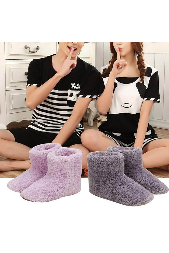 Winter USB Heated Boots Plush Legs Warmer Washable Indoor House Thermal Shoes,Pink