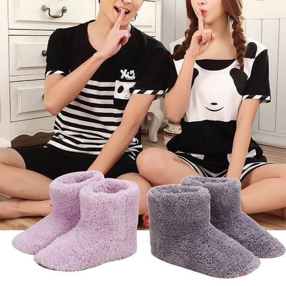 Hevirgo Winter USB Heated Boots Plush Legs Warmer Washable Indoor House Thermal Shoes,Pink