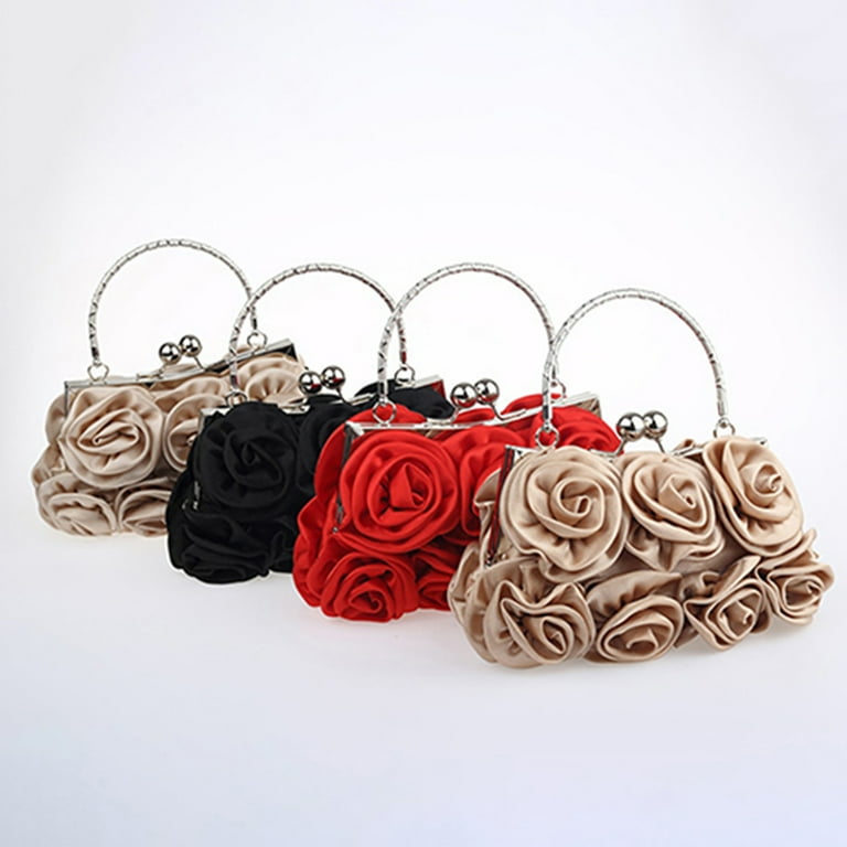 Porfeet Women Fashion Rose Flower Pattern Faux Silk Handbag  display picture 1