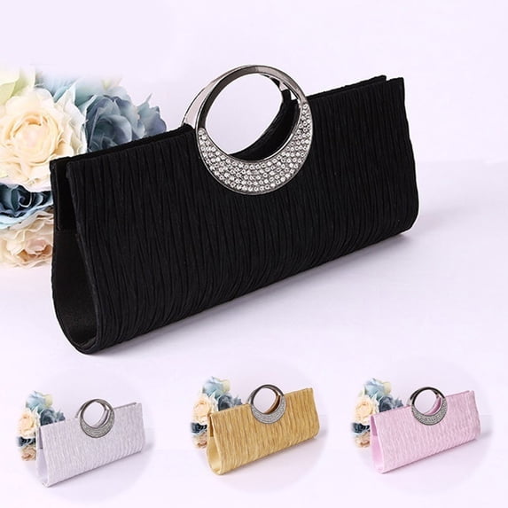 Porfeet Women Luxury Rhinestone Satin Pleated Evening Bag Party Clutch Purse Handbag,Red