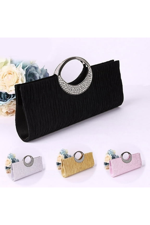 Women Luxury Rhinestone Satin Pleated Evening Bag Party Clutch Purse Handbag,Sapphire