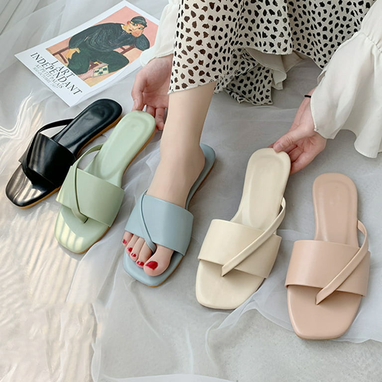Porfeet Women Sandals Flat Open Toe Summer Soft Sole Anti-slip Slippers for  Beach,Blue 38
