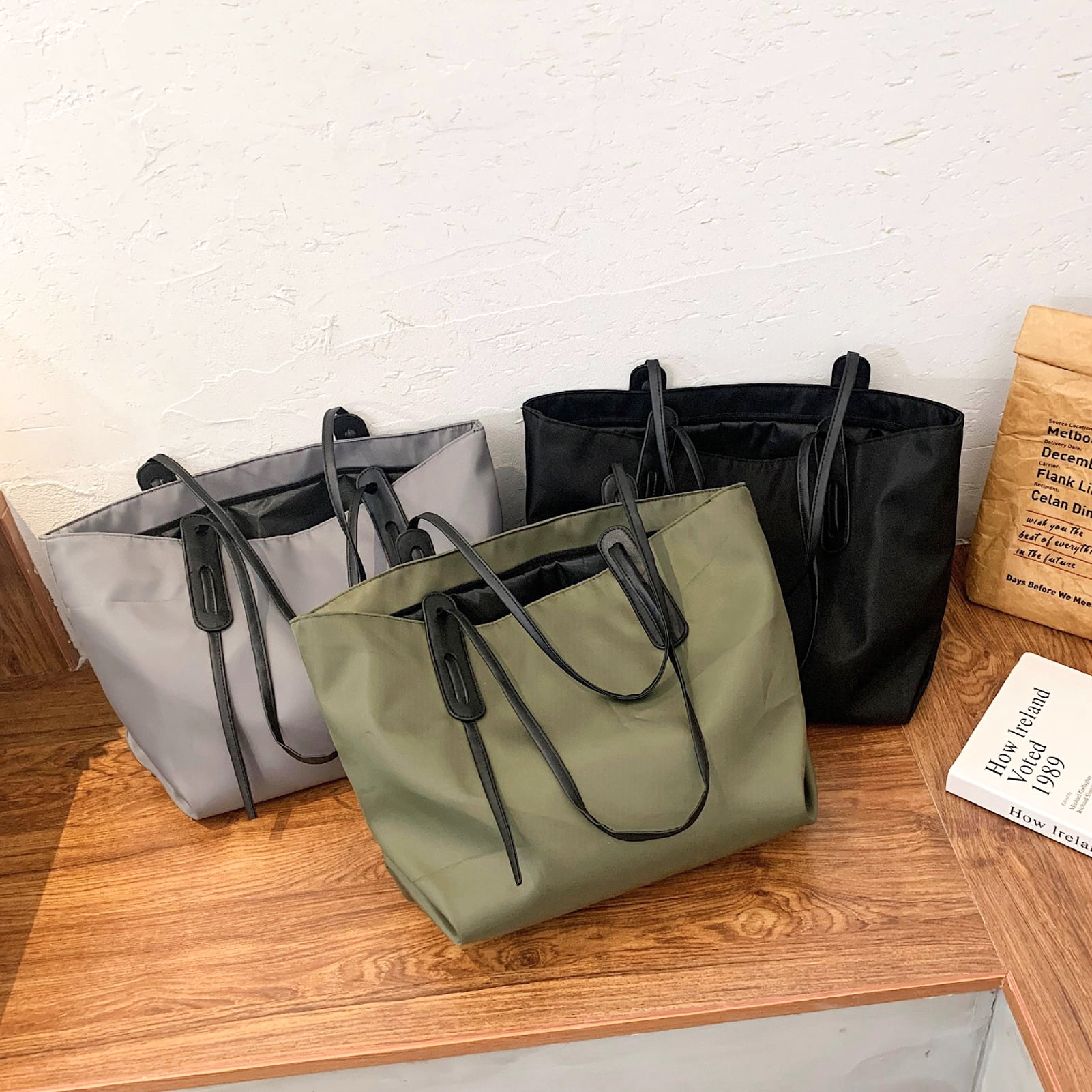 Porfeet Women Tote Bag Single Shoulder with Zipper Portable Versatile Large Capacity Lady Handbag for Shopping Grey Walmart