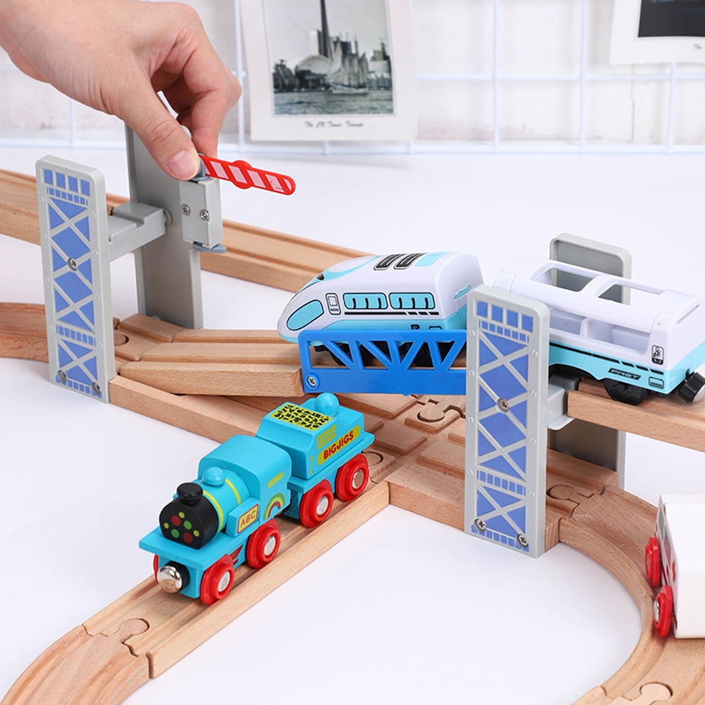 Porfeet Wooden Double Deck Bridge Overpass Toy DIY Train Tracks