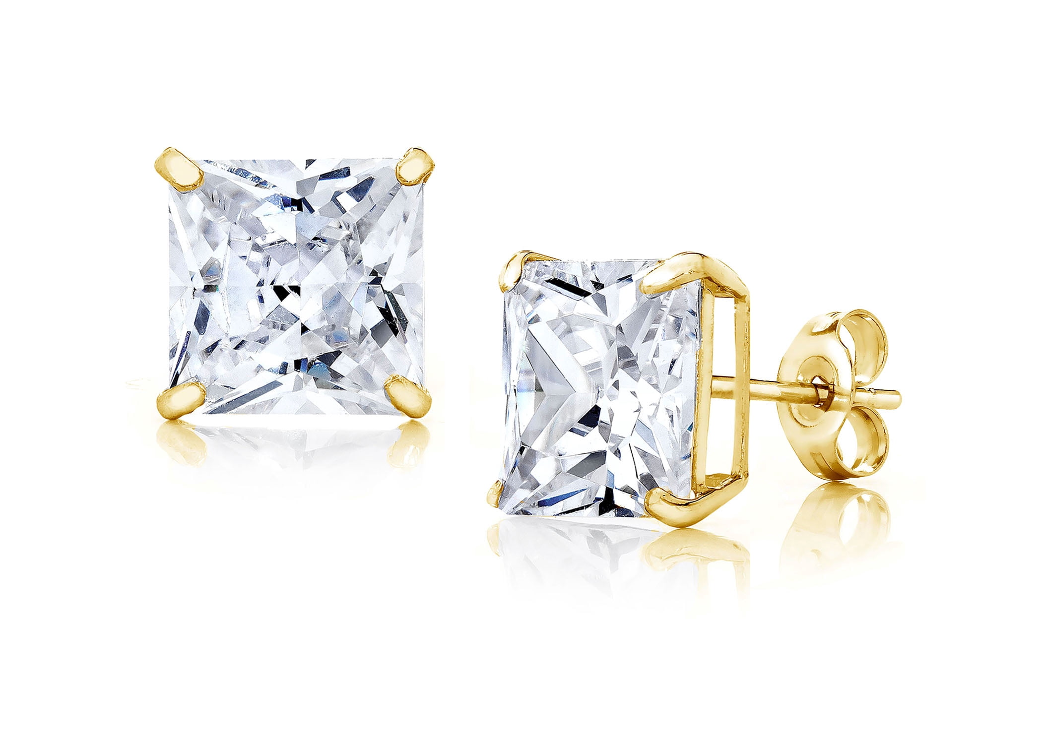 Pori Jewelers 14K Gold 8MM Princess-Cut Stud Earrings made with Crystals by Swarovski