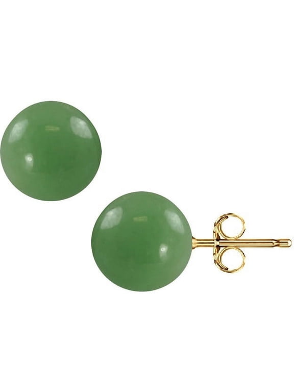 14K Solid Gold 6mm Jade Gemstone Ball Stud Earrings