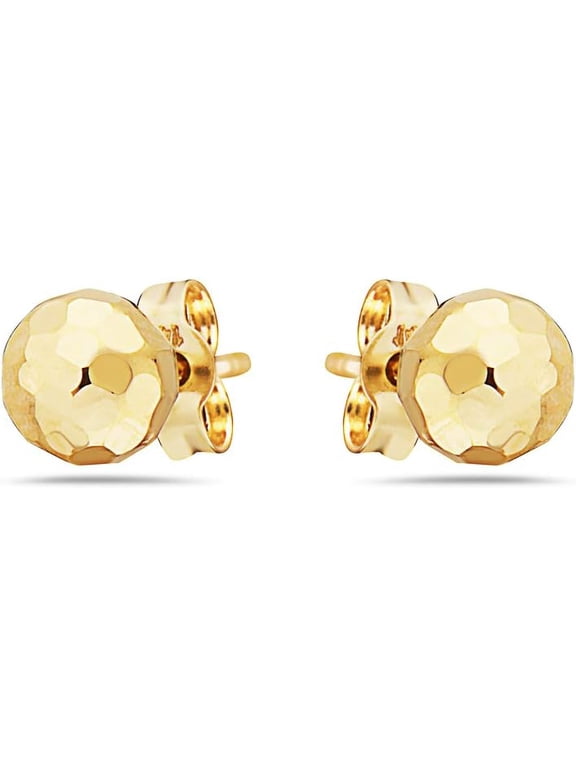 14K Solid Gold Diamond Cut Ball Stud Earrings -with Real 14K Gold Butterfly Backings