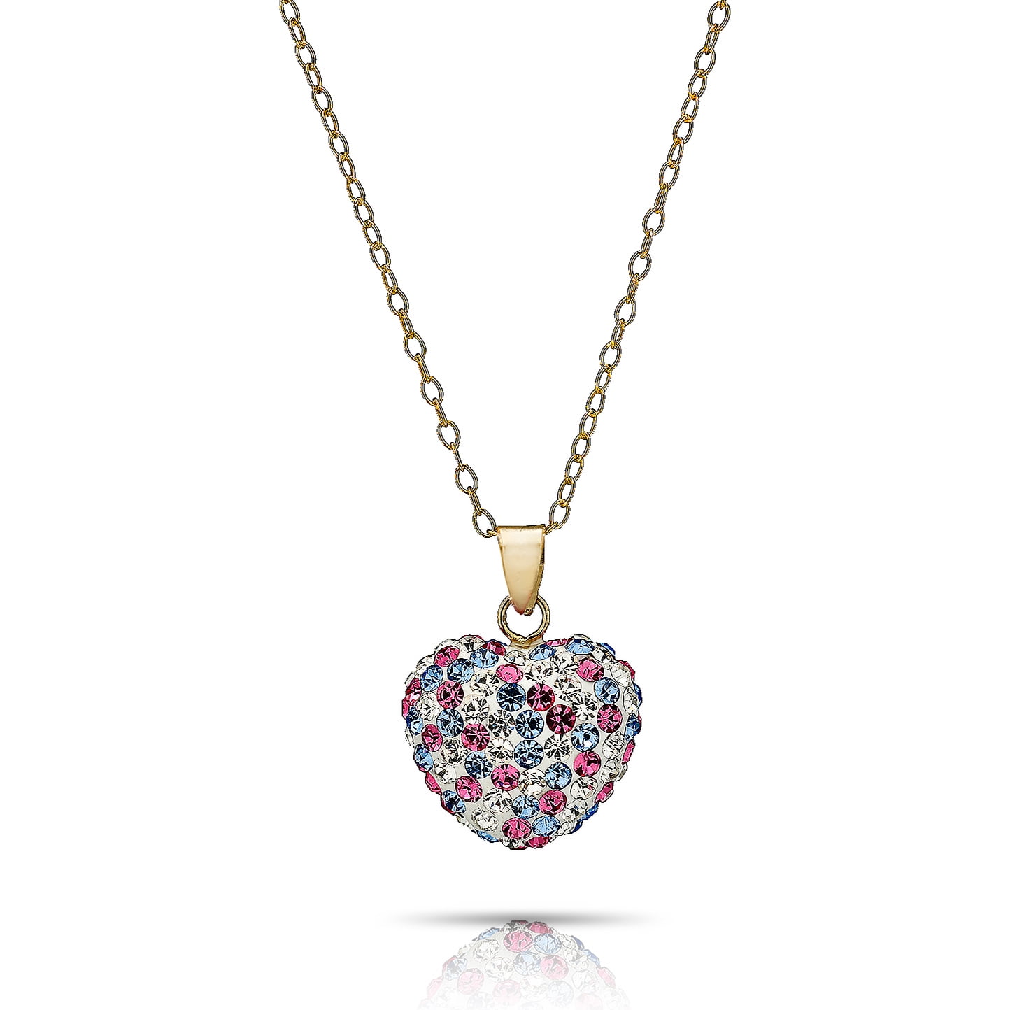 PORI JEWELERS 14K Solid Gold Multicolor Swarovski Crystal Puff Heart Pendant One Size