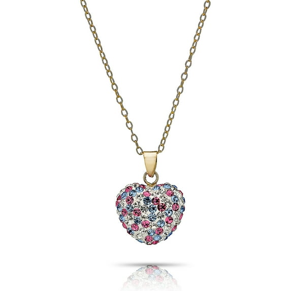 PORI JEWELERS 14K Solid Gold Multicolor Swarovski Crystal Puff Heart Pendant One Size
