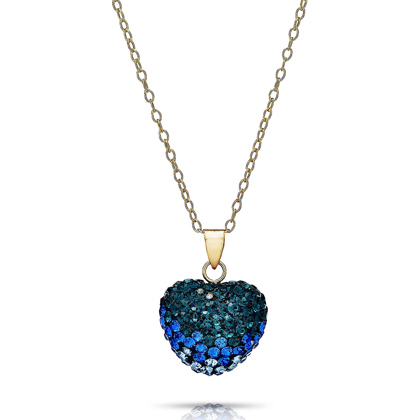 Pori Jewelers 14K Solid Gold Pave Multicolor Shade Sapphire Crystal Puff Heart Pendant Nk Made Wswarovski Elements