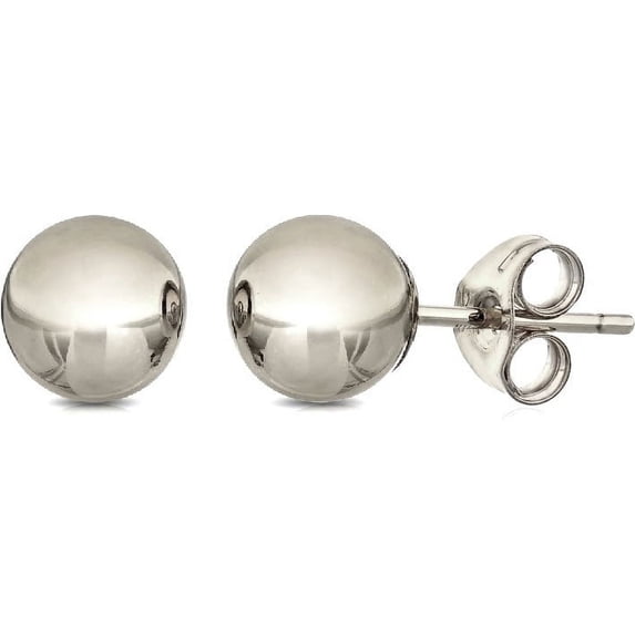 Pori Jewelers 14K Solid Gold Stud Earrings Ball Studs for Women, White Gold, 3 mm